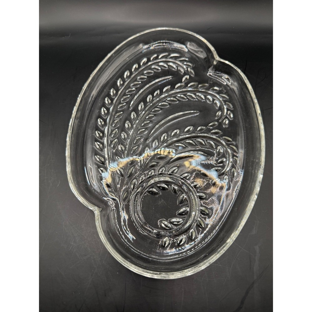 Clear Glass Embossed Leaf Paisley Federal Glass Snack Master Luncheon Plate Vtg